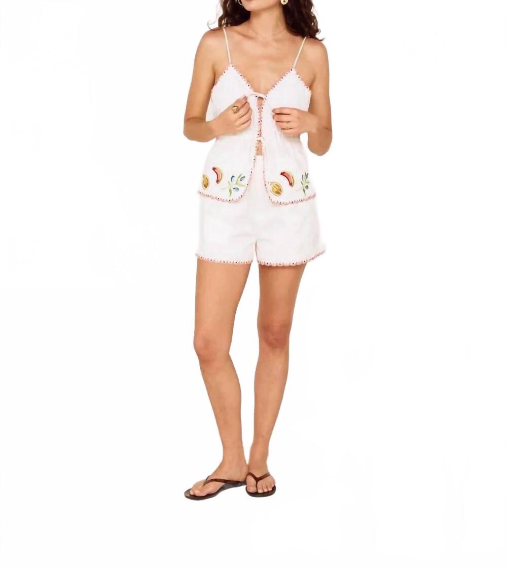NEW MINKPINK santorini embroidered shorts in white
